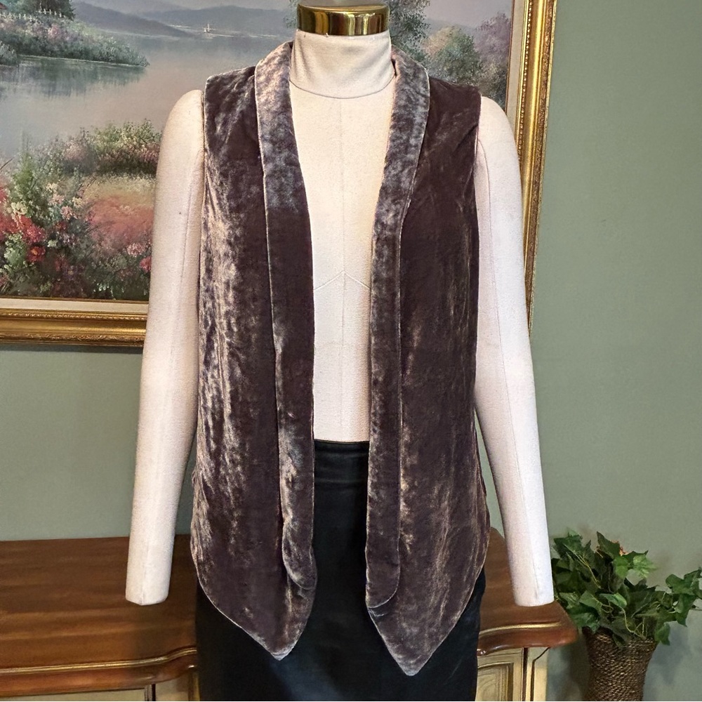 J Jill Gray Pewter Silk Blend Velvet Vest